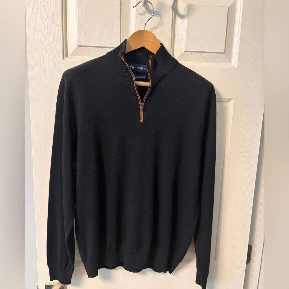 Ralph Lauren Polo Golf Men's Black  Half Zip-Up Merino Wool Sweater.